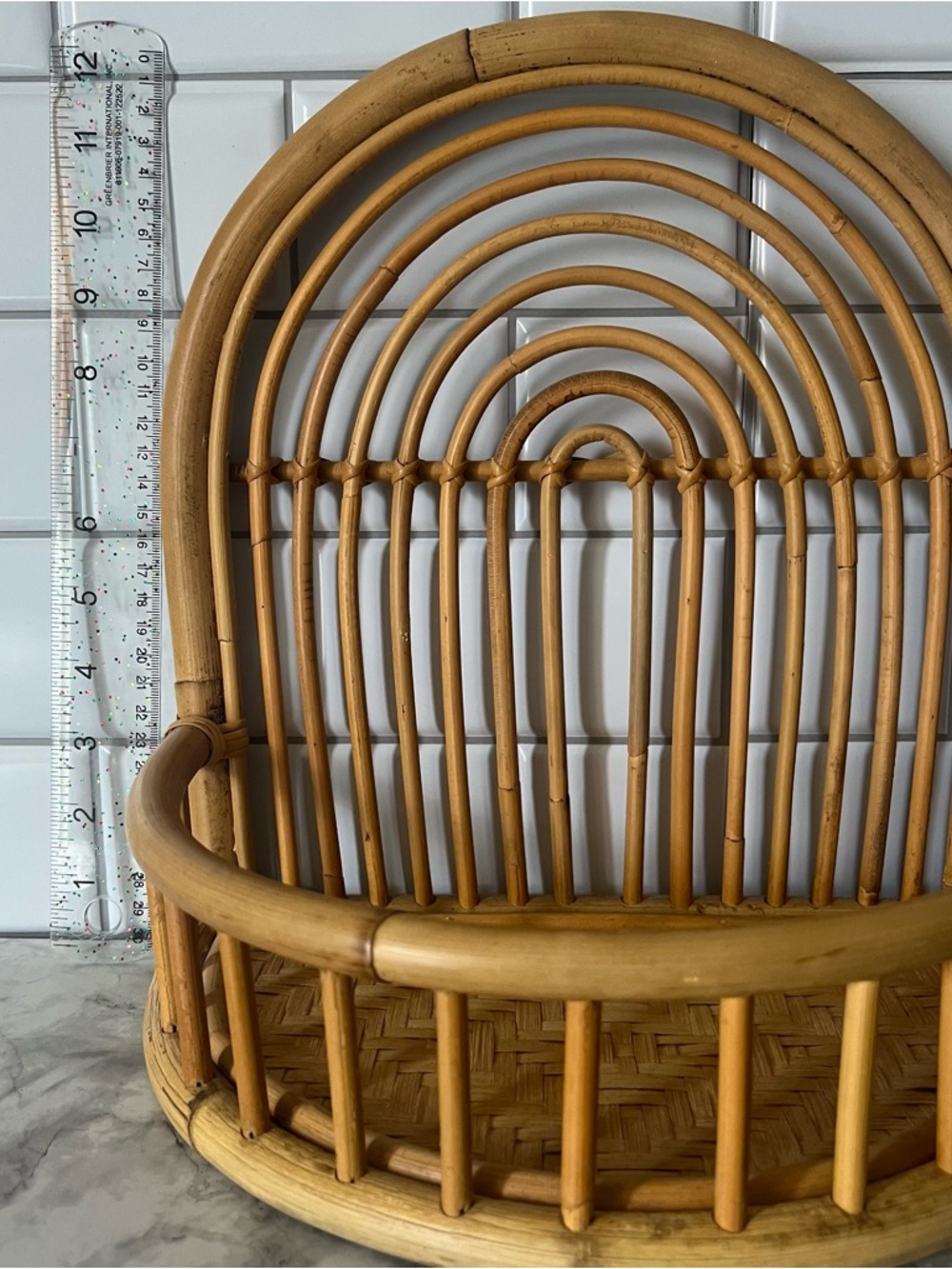 Vintage Rattan Rainbow Wall Basket | Boho Bamboo Arch Wall Pocket - Picture 2 of 7